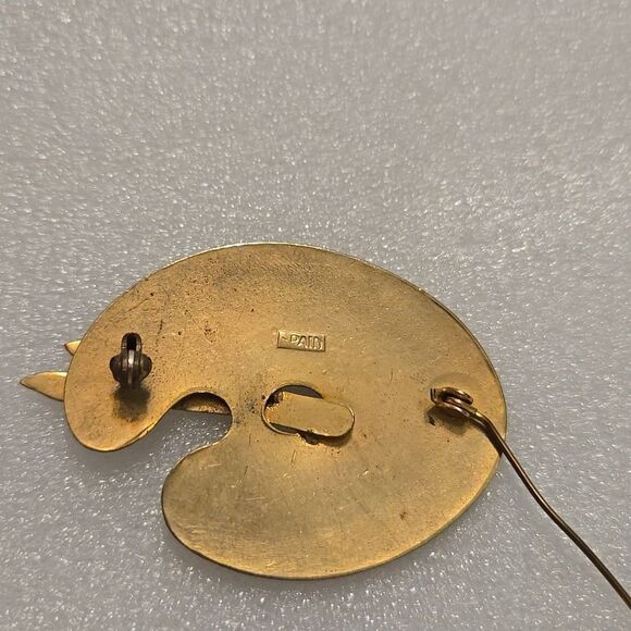 Damascene Pin Brooch Artist Palette Paint Brushes Vintage Enamel Spain - Picture 8 of 11